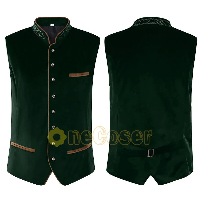 Gilet da uomo in stile tradizionale, collo alto ricamato, bottoni decorativi, nero, rosso o verde