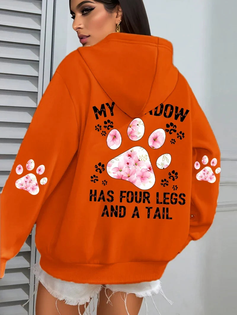 Women's hoodie with an oversized flower paw print on the back