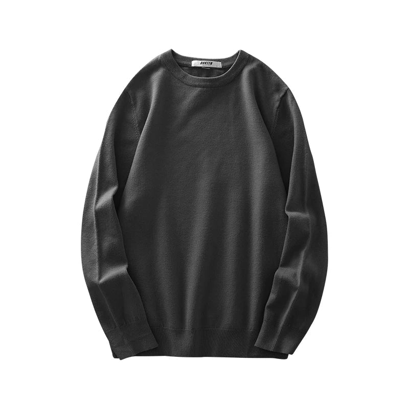 Maglione da uomo girocollo a maniche lunghe, lavorato a maglia fine, tinta unita