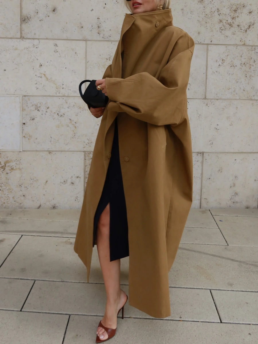 Trench-coat ample pour femme, long ou court, avec ceinture et col montant