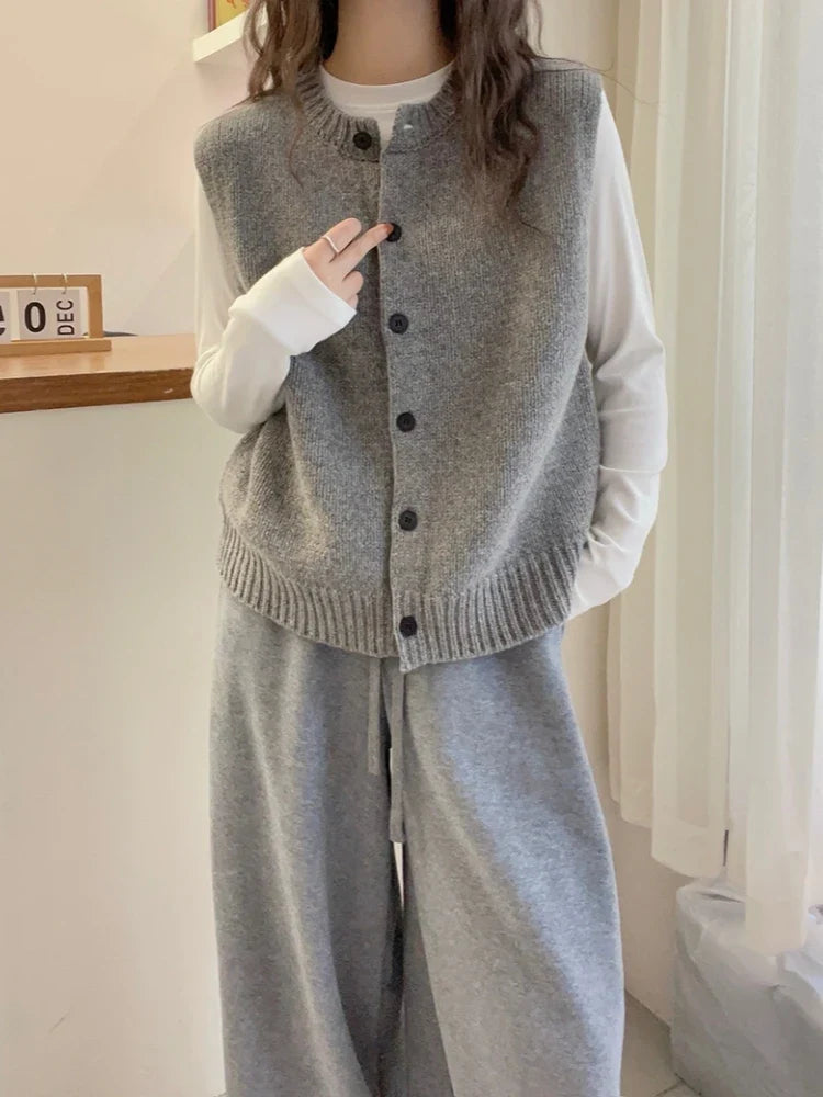 Gilet sans manches en maille boutonné pour femme Gris chiné