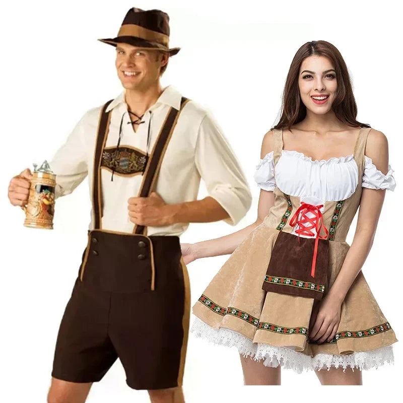 Déguisement Traditionnel Oktoberfest Couple Adulte Homme Femme Beige Marron