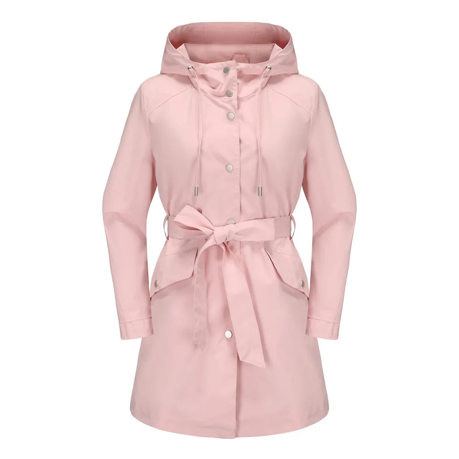 Imperméable Femme à Capuche Ceinturé Boutons Manches Longues