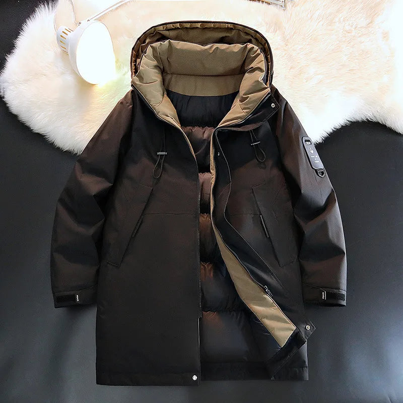 Manteau d'hiver long matelassé avec capuche pour homme
