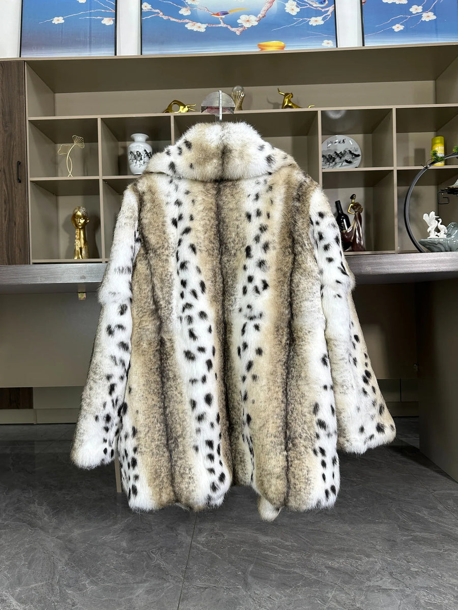 Kurzer Damenmantel mit beigefarbenem und schwarzem Animalprint, Reverskragen und langen Ärmeln