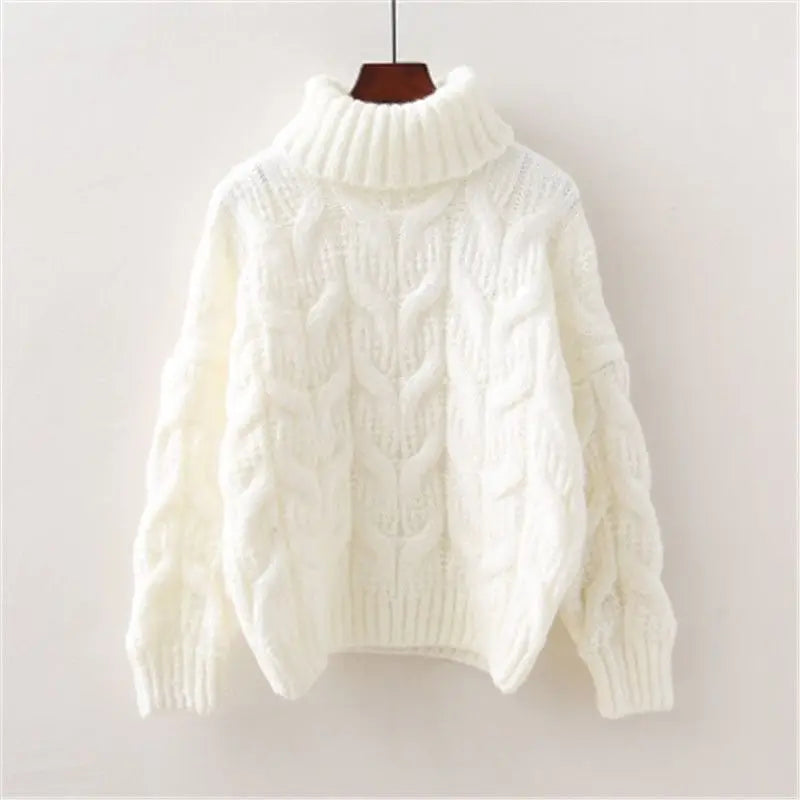 Women's Thick Cable-Knit Turtleneck Sweater in Yellow