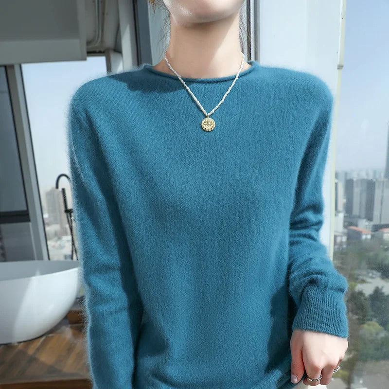 Women's soft crew-neck long-sleeve sweater, available in several colors