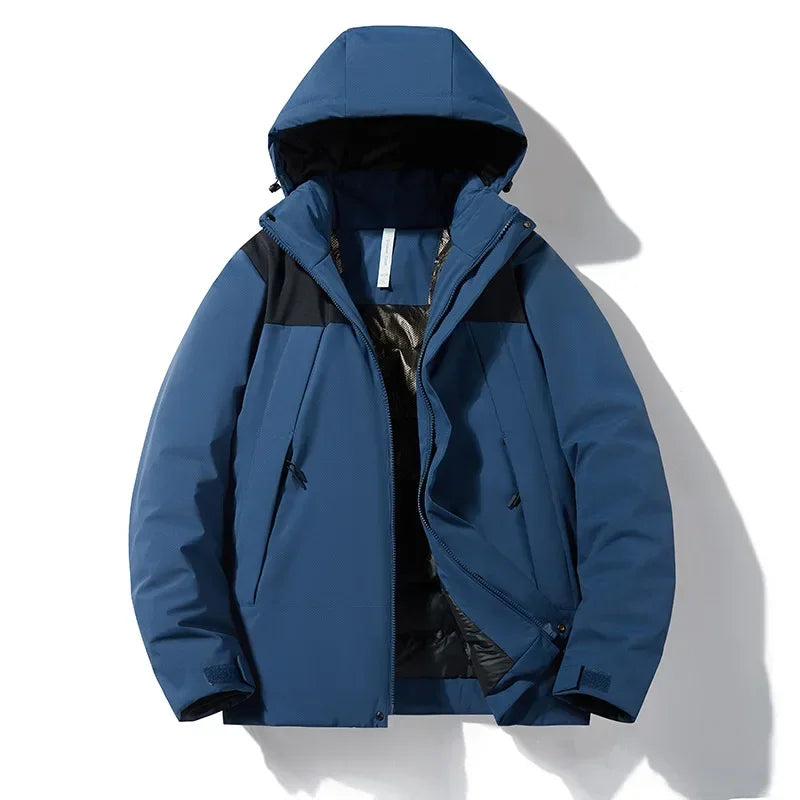 Unisex quilted hooded puffer jacket, windproof and waterproof, for outdoor use