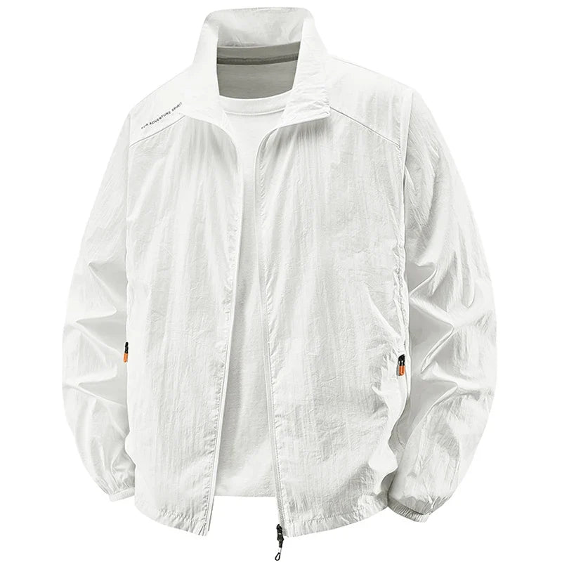 Chaqueta ligera lisa para hombre, cuello alto, corte informal y cierre de cremallera