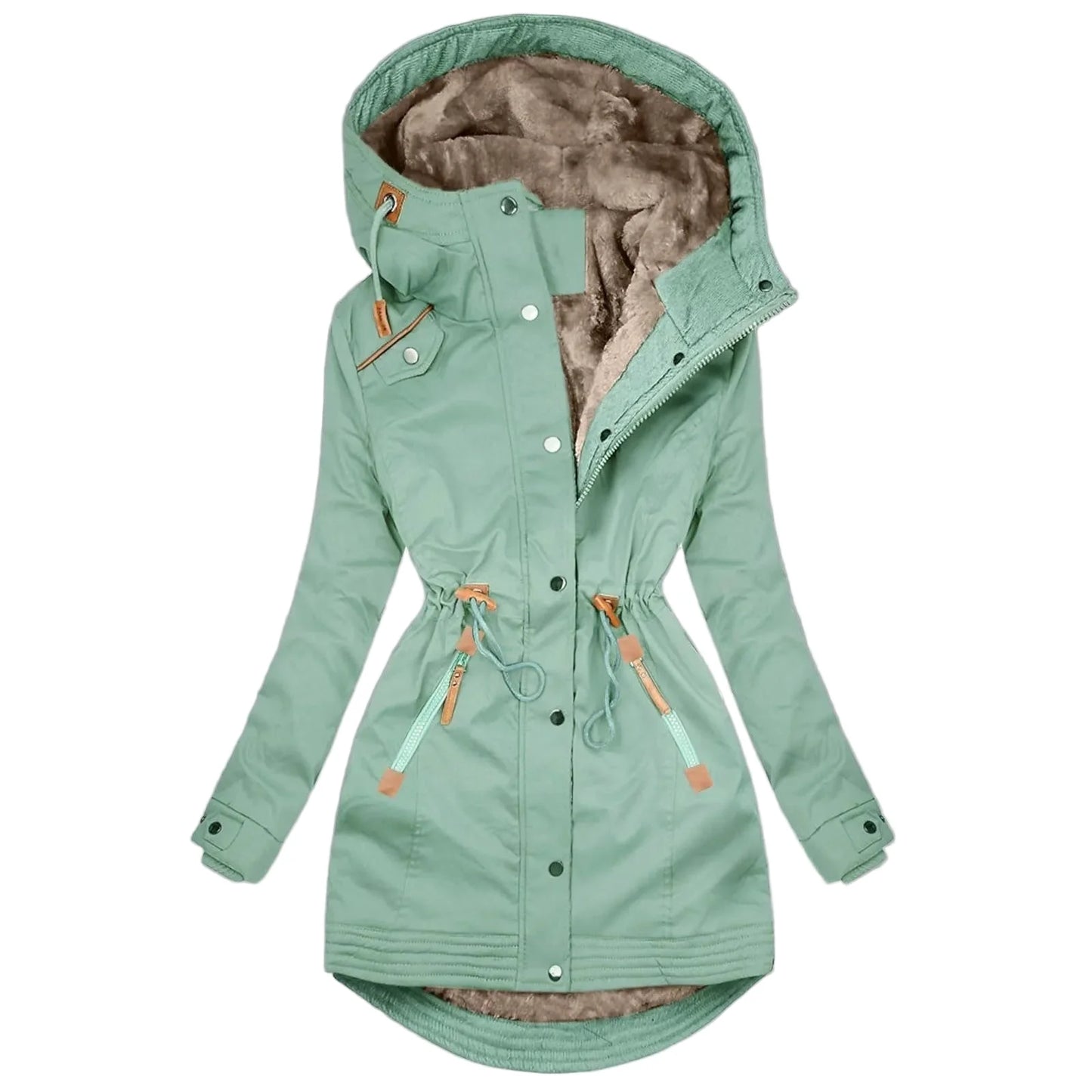 Chaqueta impermeable para mujer con capucha estilo trench, forro cálido, corte largo de moda, abrigo cortavientos urbano