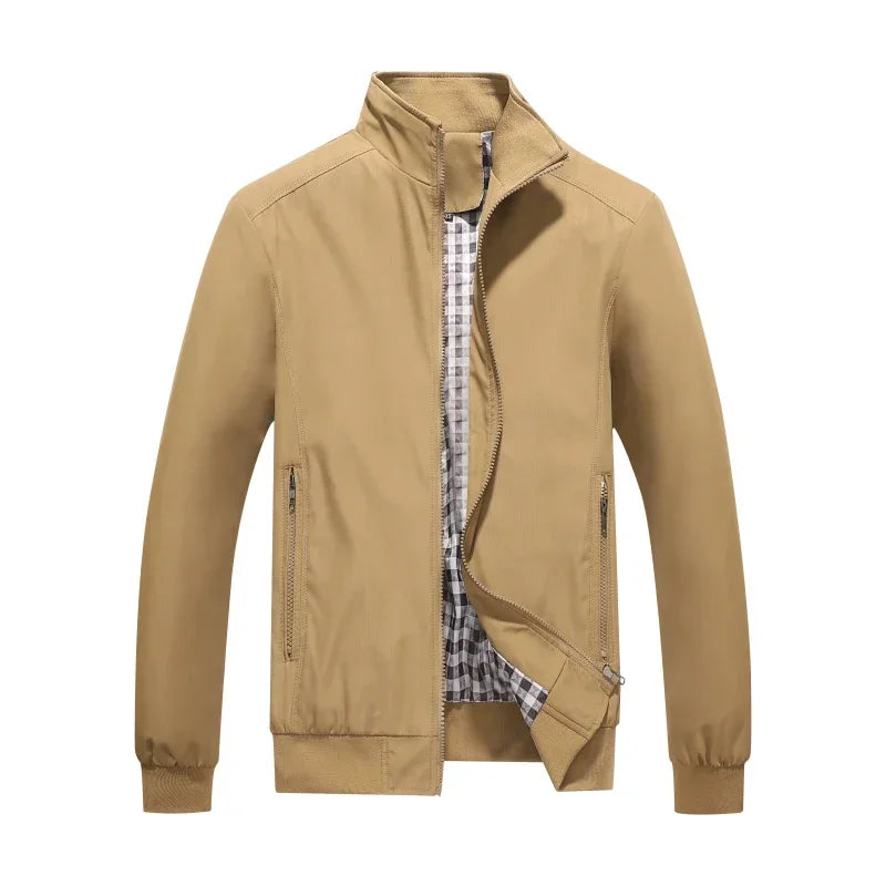 Einfarbige Herrenjacke mit Reißverschluss, Stehkragen und Seitentaschen