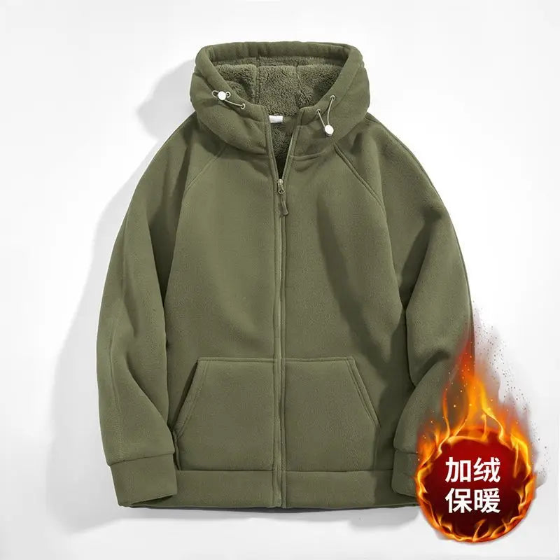Sweat à capuche zippé doublé polaire pour homme, manches longues, uni, décontracté