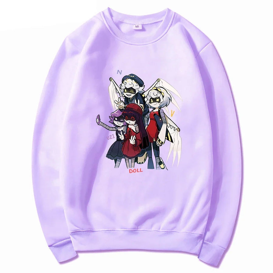 Felpa con cappuccio unisex con stampa anime, tasca a marsupio e coulisse