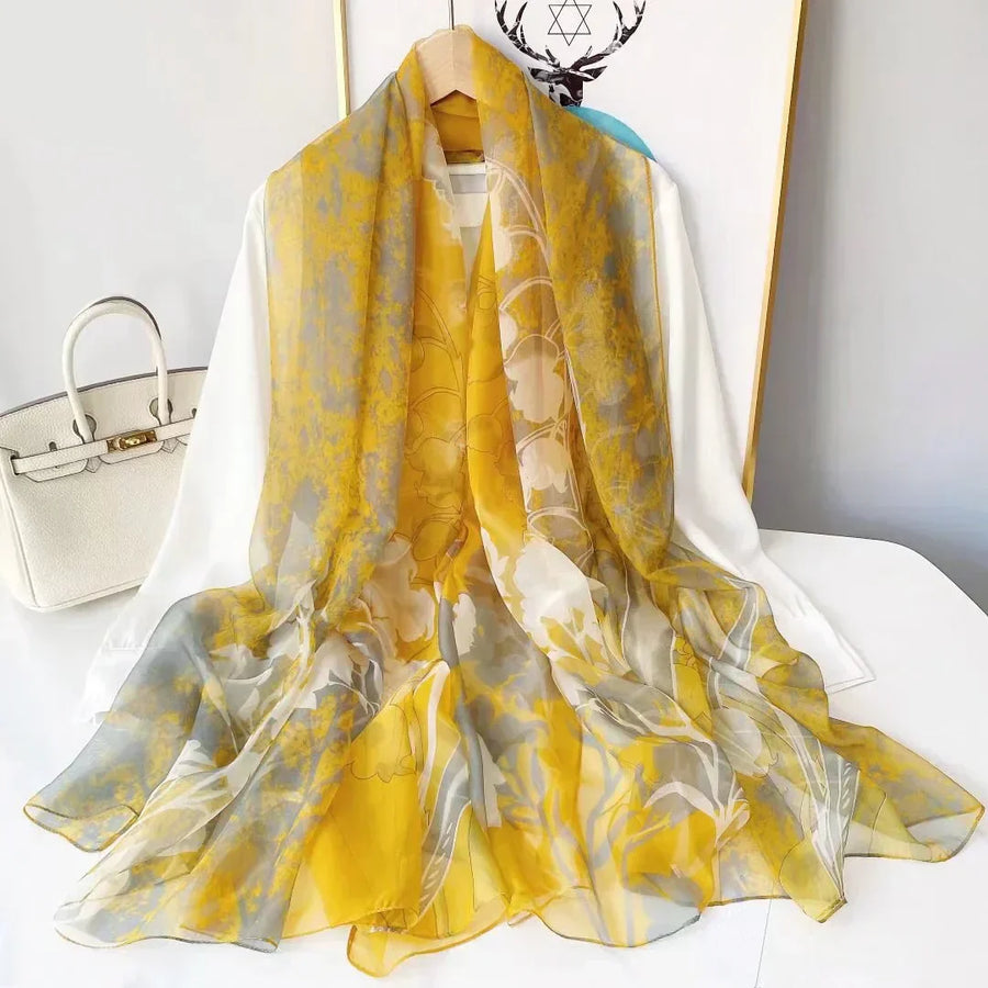 Lightweight women's scarf with landscape or floral patterns