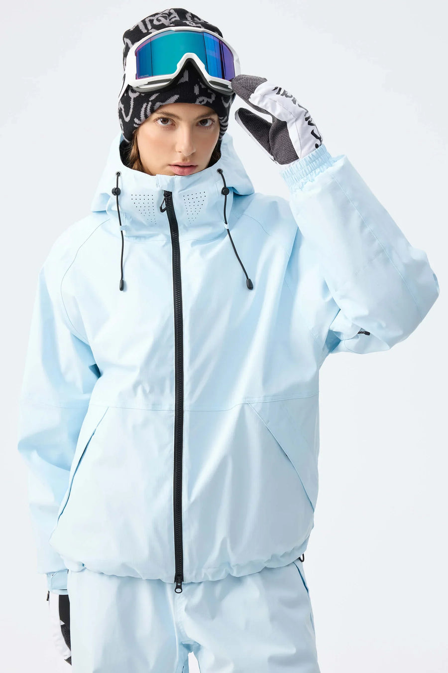 Veste de ski rose pâle imperméable à capuche réglable pour femme