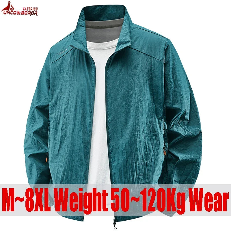 Chaqueta ligera lisa para hombre, cuello alto, corte informal y cierre de cremallera