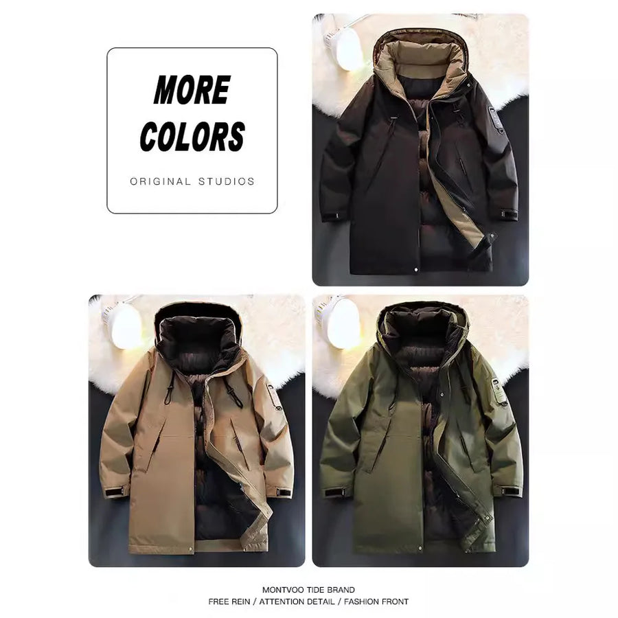 Manteau d'hiver long matelassé avec capuche pour homme
