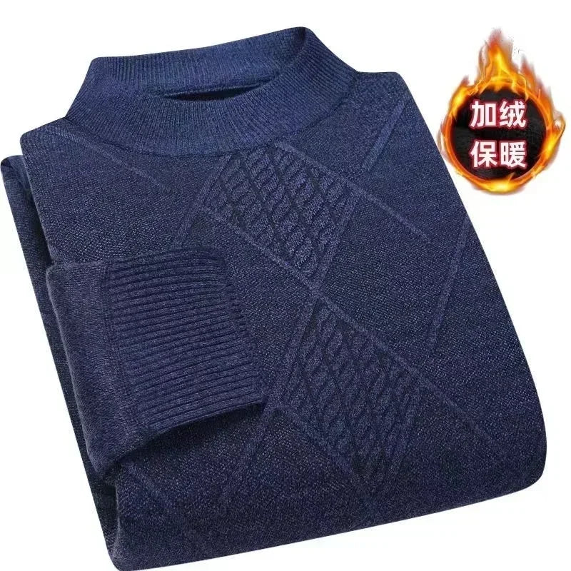 Jersey de cuello alto para hombre, de punto jaspeado con estampado de rombos