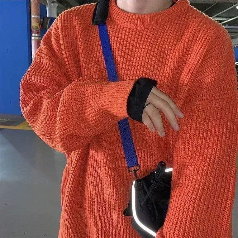 Pull ample à col rond et maille côtelée pour homme, décontracté, diverses couleurs