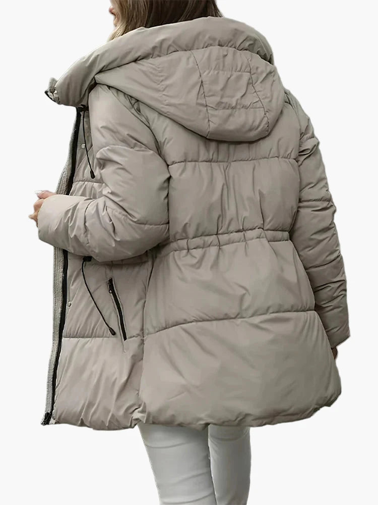 Cappotto invernale trapuntato da donna con cappuccio, stile urbano caldo e alla moda