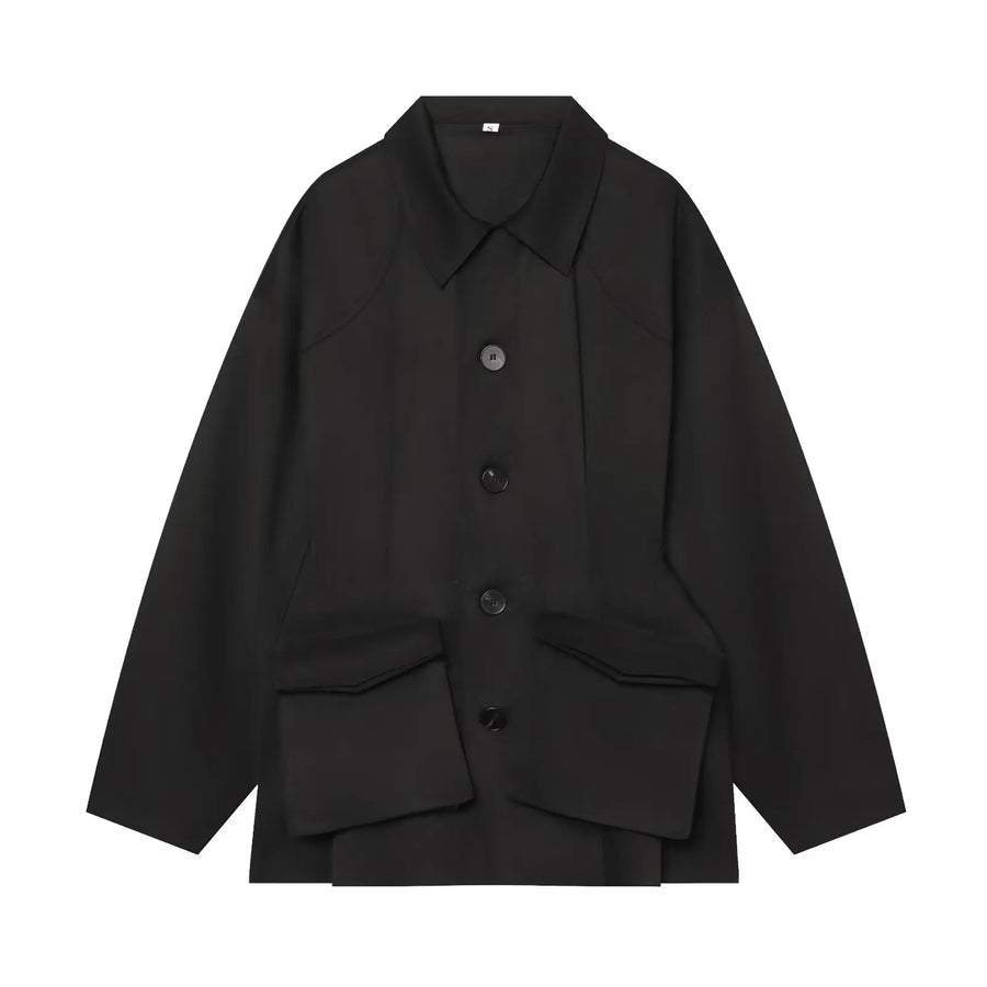 Giacca camicia casual da donna, tinta unita, con tasche applicate e colletto classico