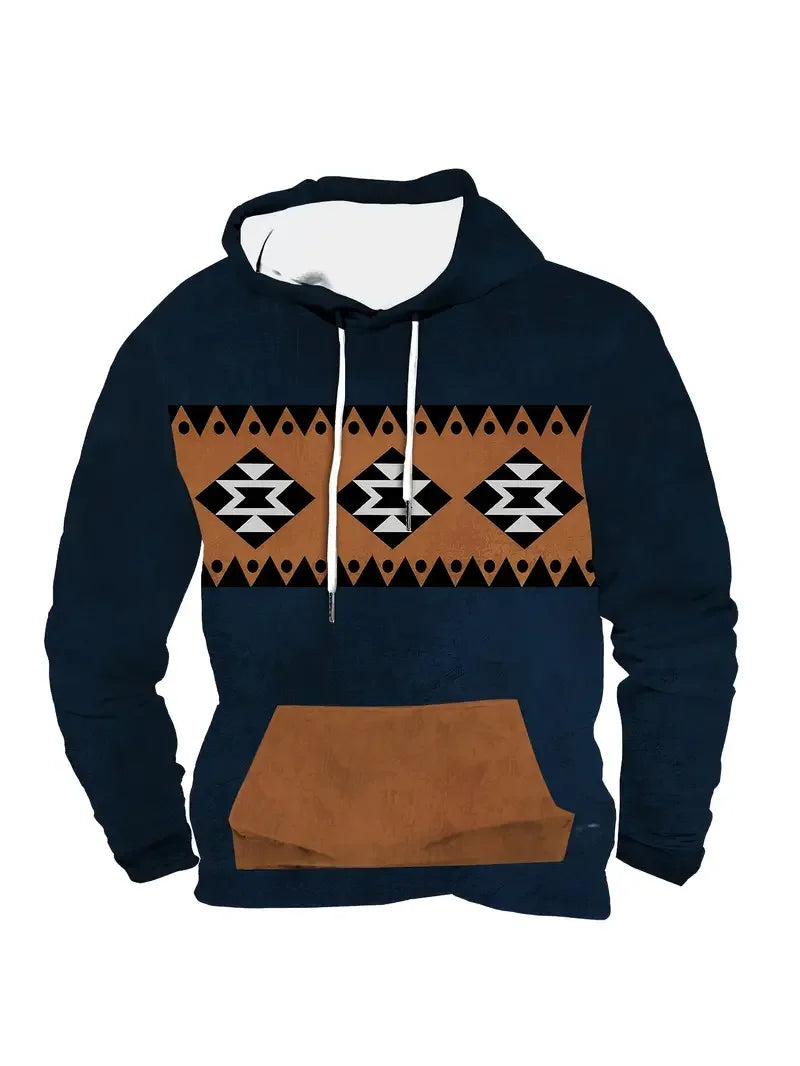 Sweat à Capuche Homme Motif Crâne de Taureau Tribal Vert Kaki