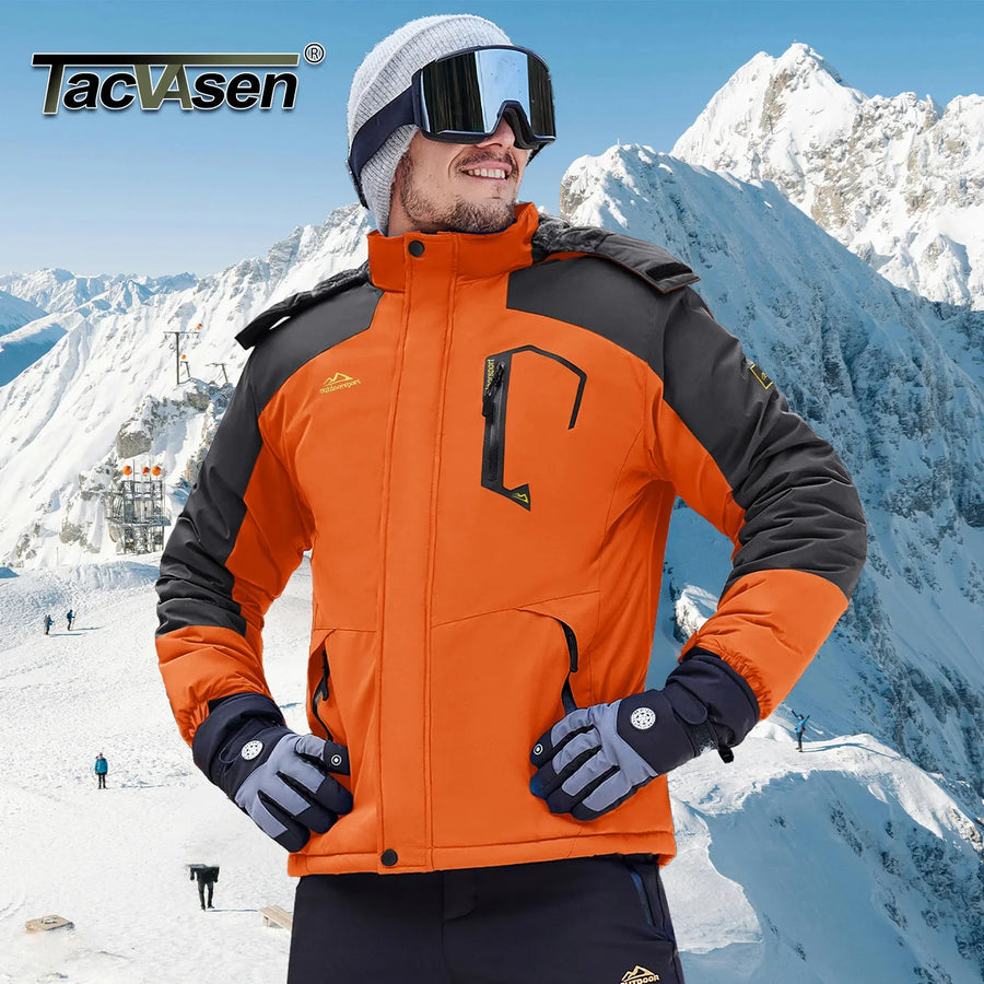 Veste de Ski Homme Imperméable Coupe-Vent avec Capuche Amovible