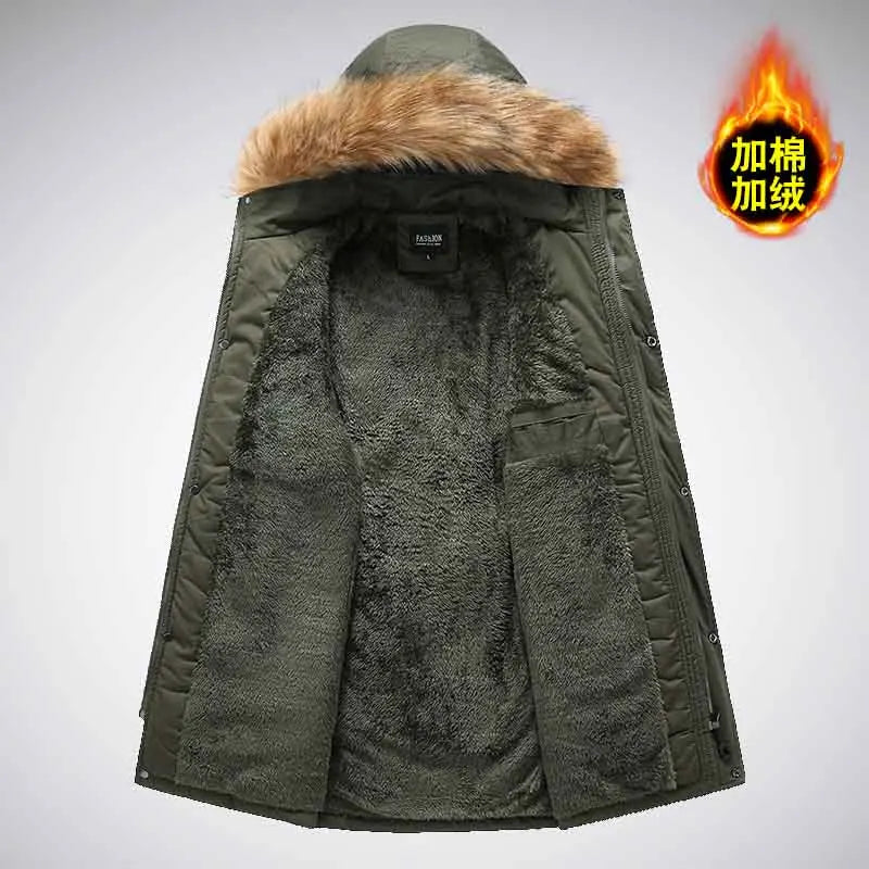Parka Homme Hiver Rembourrée avec Capuche Fourrure Synthétique
