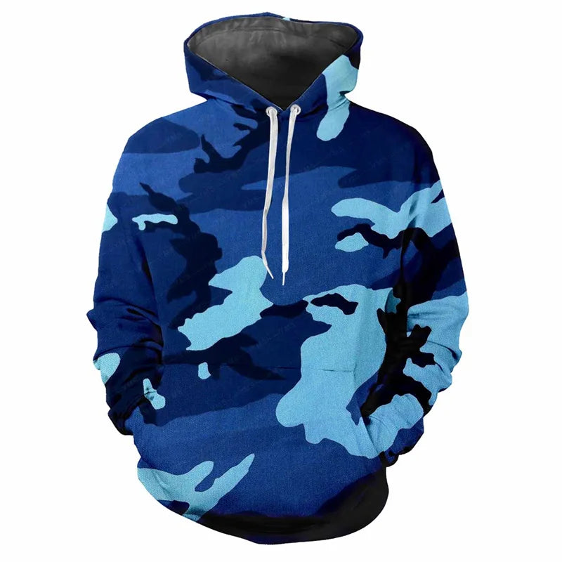 Sudadera de camuflaje con capucha para hombre, bolsillo canguro y cordones ajustables
