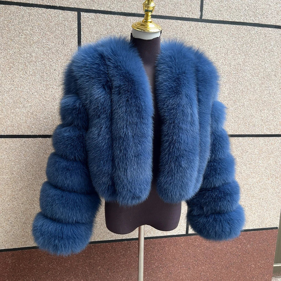 Veste courte femme à manches longues en fourrure douce aspect hiver chaud élégant blanc