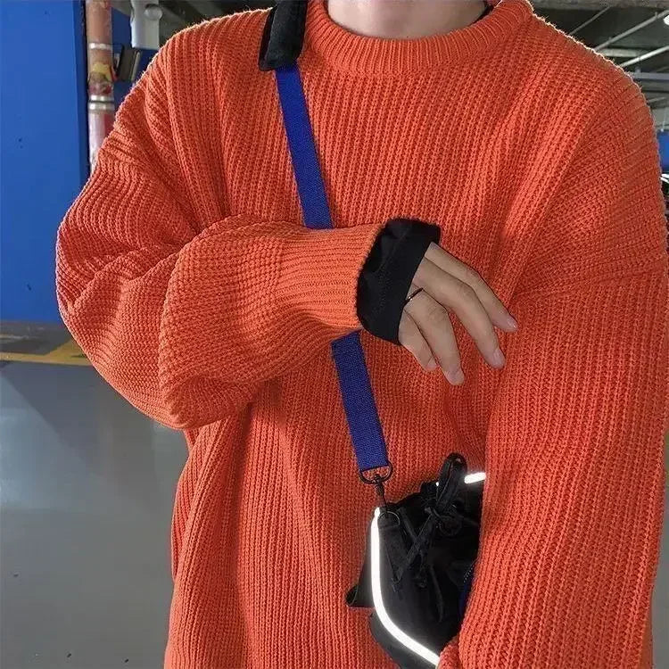 Pull ample à col rond et maille côtelée pour homme, décontracté, diverses couleurs