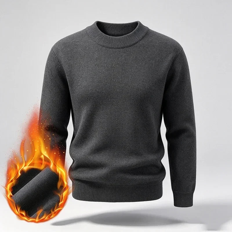 Varmt foret herresweater med høj krave i ensfarvet design
