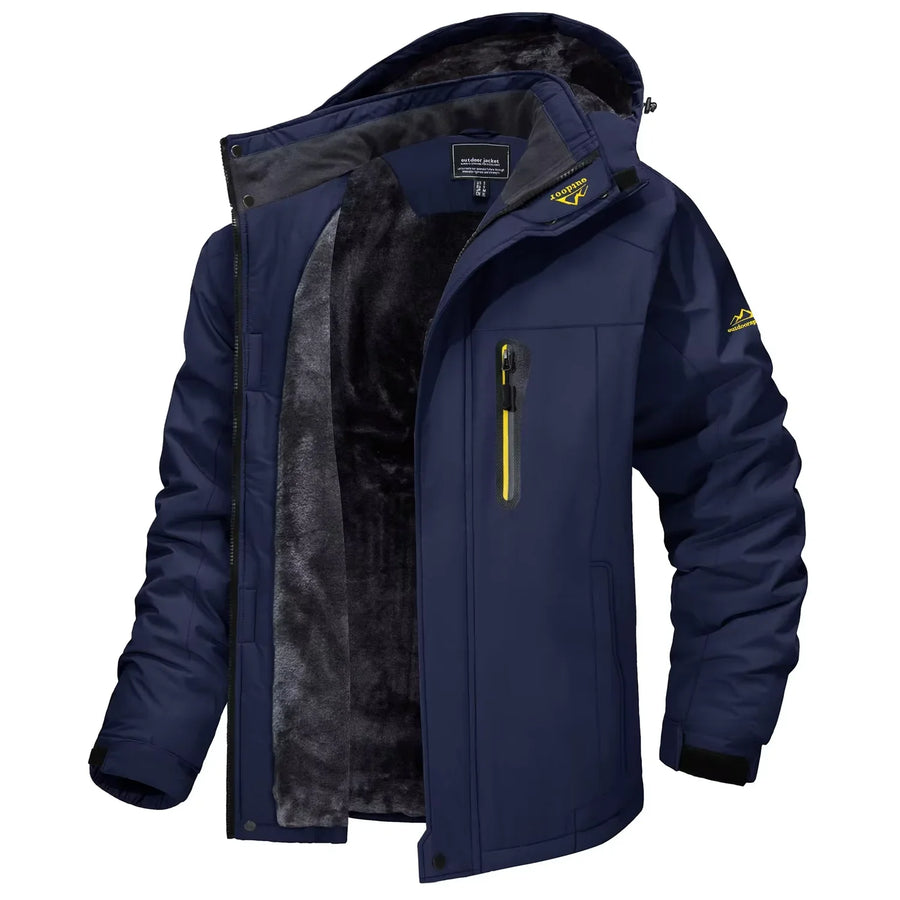 Warme Herren-Outdoorjacke mit Kapuze und Fleecefutter, Camouflage oder einfarbig, für den Winter