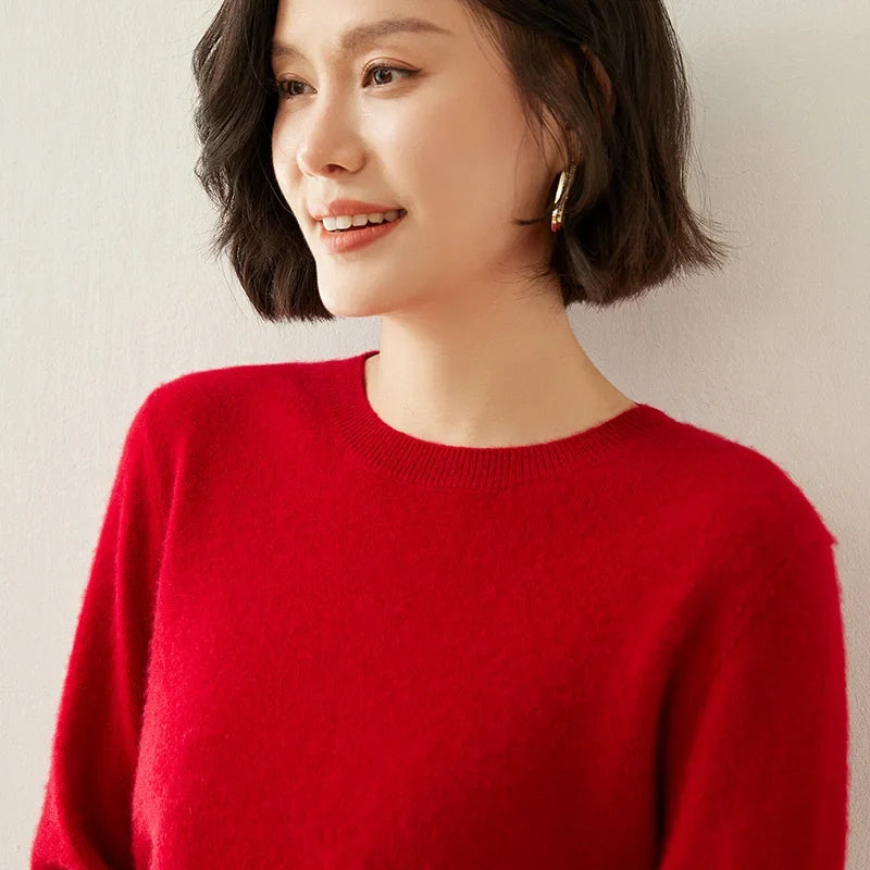 Maglione da donna in maglia morbida a girocollo e maniche lunghe