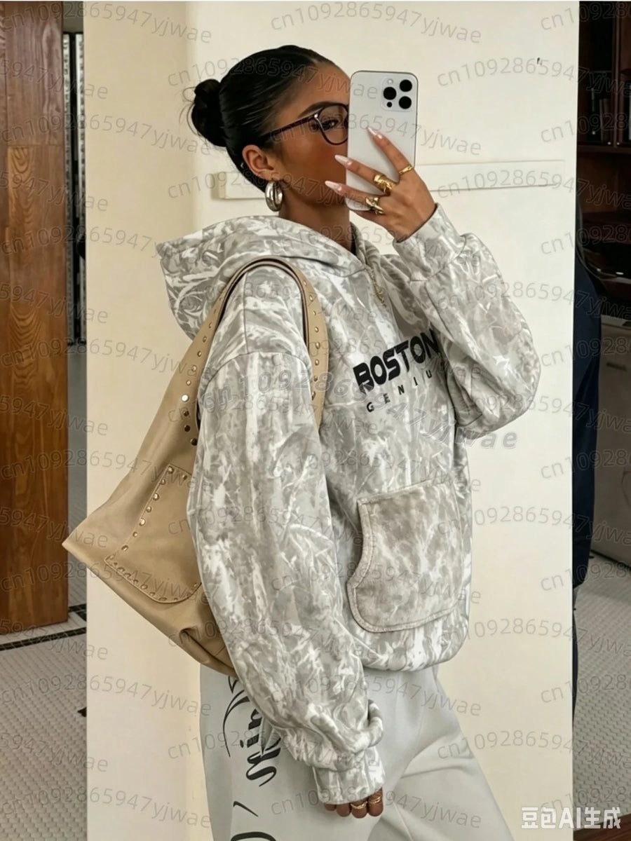 Sweat à Capuche Femme Camouflage Kaki Poche Kangourou