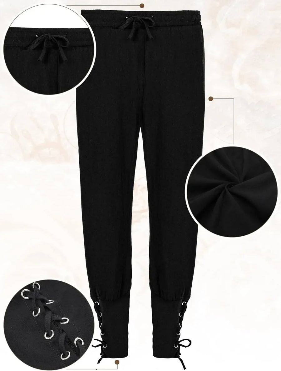 Costume medievale completo da uomo: giacca stringata, camicia, pantaloni, cintura e bracciale da polso