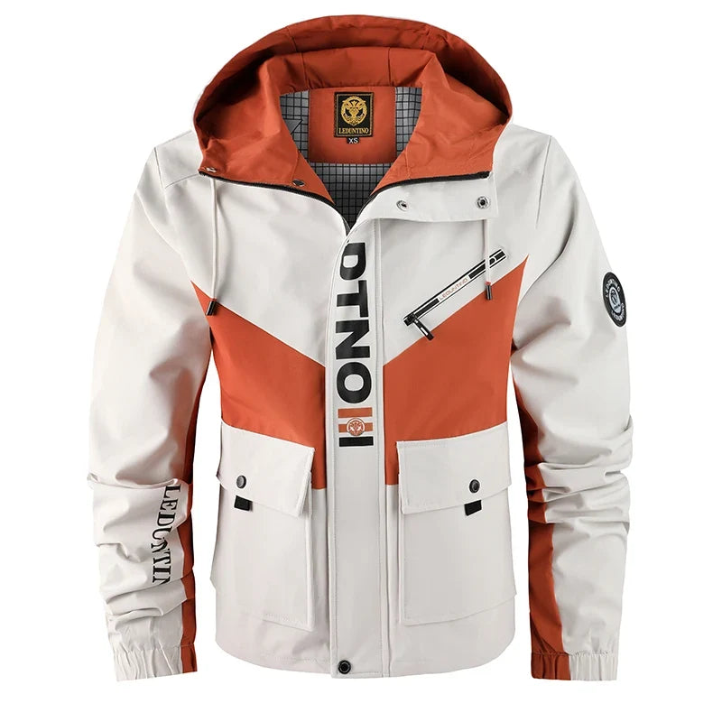 Veste à capuche pour homme, couleur contrastée, poches multiples