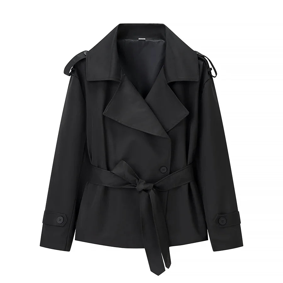 Lässiger mittellanger, taillierter Damen-Trenchcoat mit weitem Schnitt