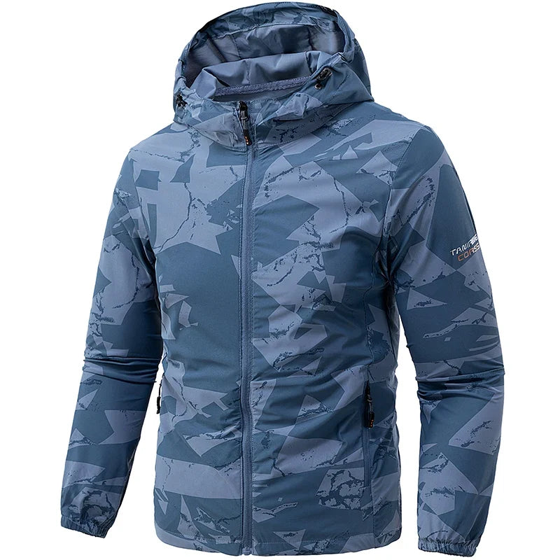 Chaqueta con capucha para hombre, estampado geométrico gris y blanco