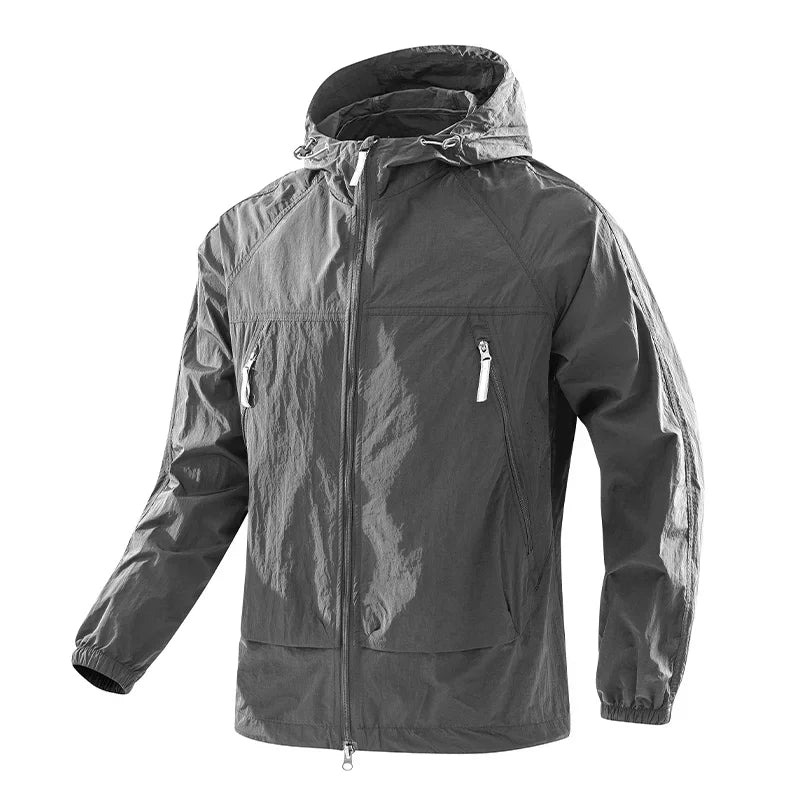 Chaqueta ligera con capucha para hombre, cortavientos con cremallera y bolsillos