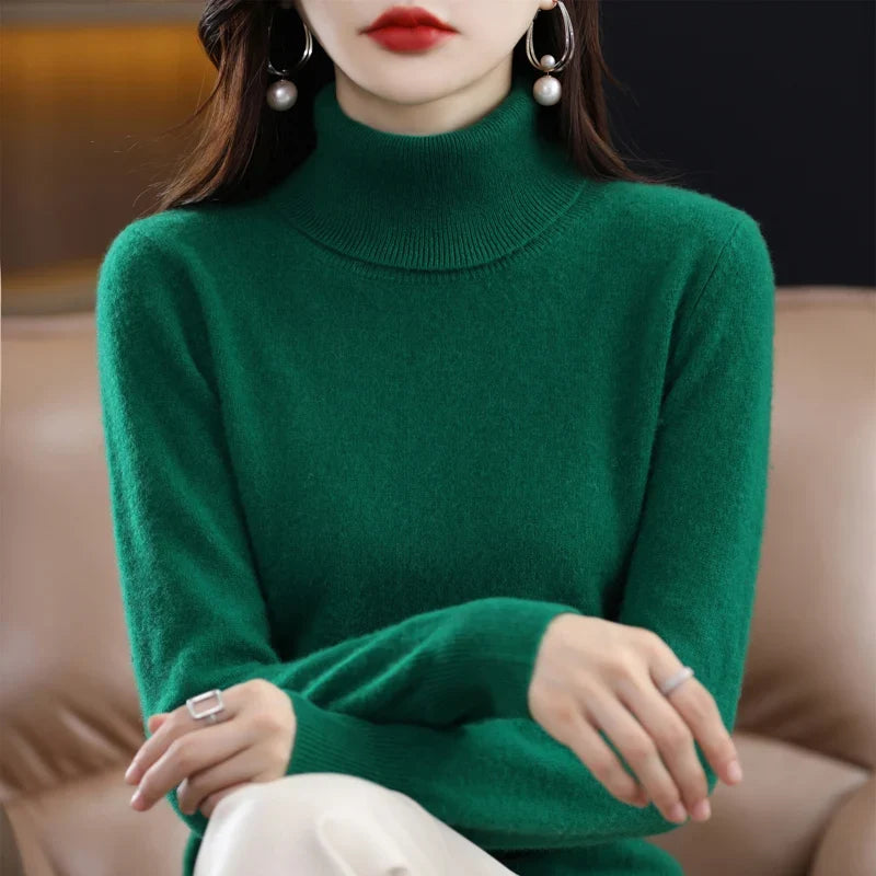 Jersey de mujer de cuello vuelto y mangas largas en color liso