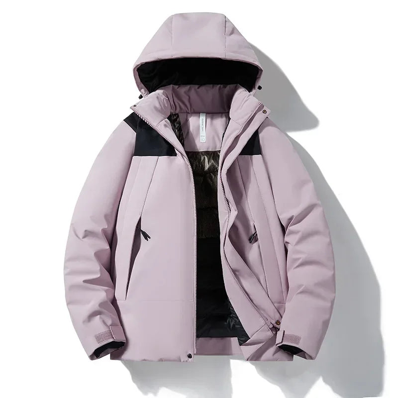 Unisex quilted hooded puffer jacket, windproof and waterproof, for outdoor use