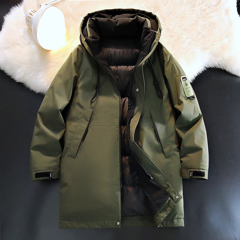 Manteau d'hiver long matelassé avec capuche pour homme