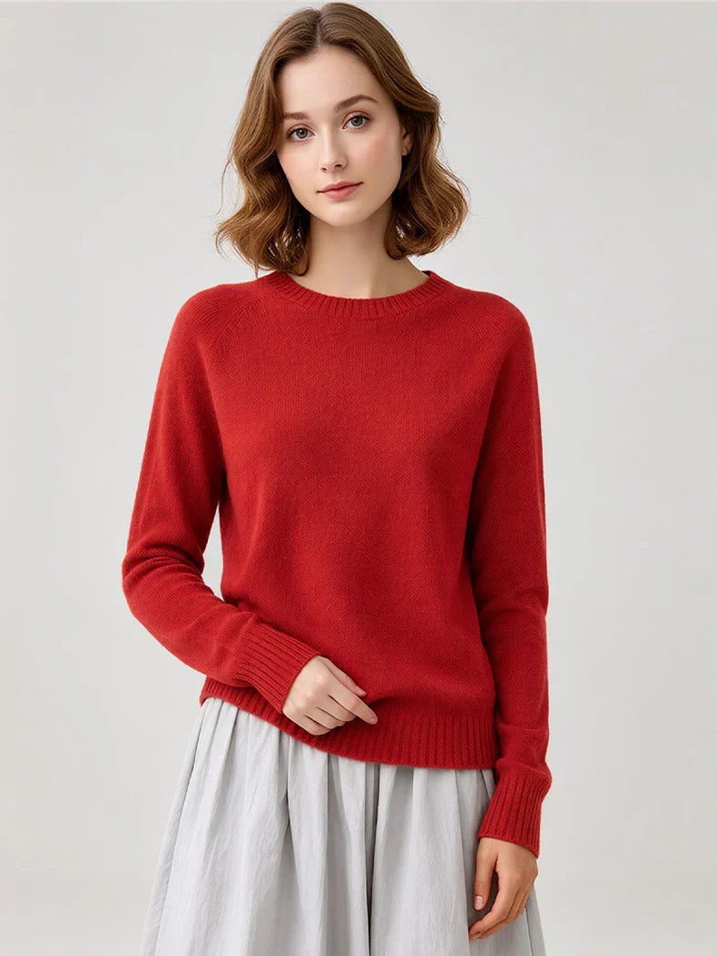 Women's soft solid-color crew-neck long-sleeve sweater
