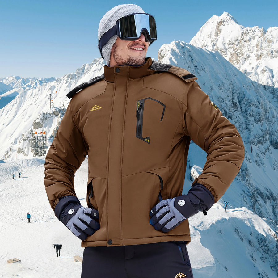 Veste de Ski Homme Imperméable Coupe-Vent avec Capuche Amovible