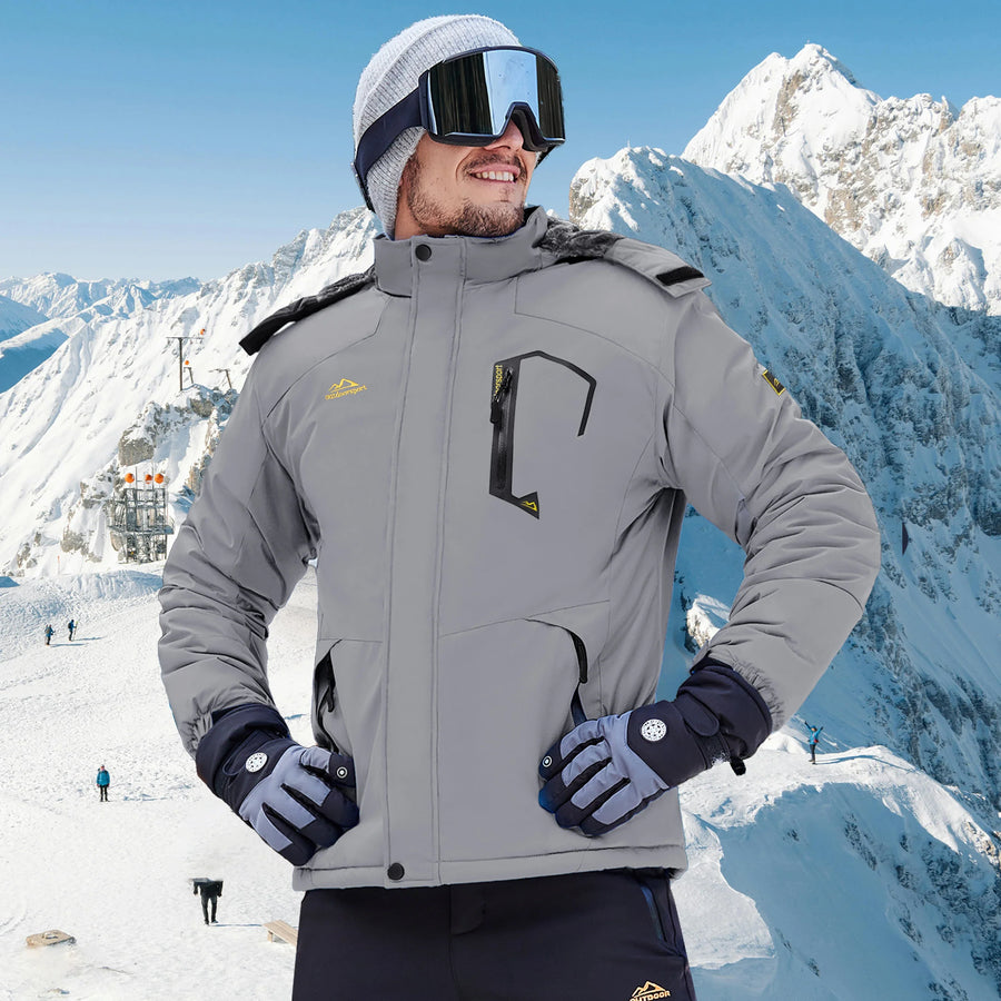 Veste de Ski Homme Imperméable Coupe-Vent avec Capuche Amovible