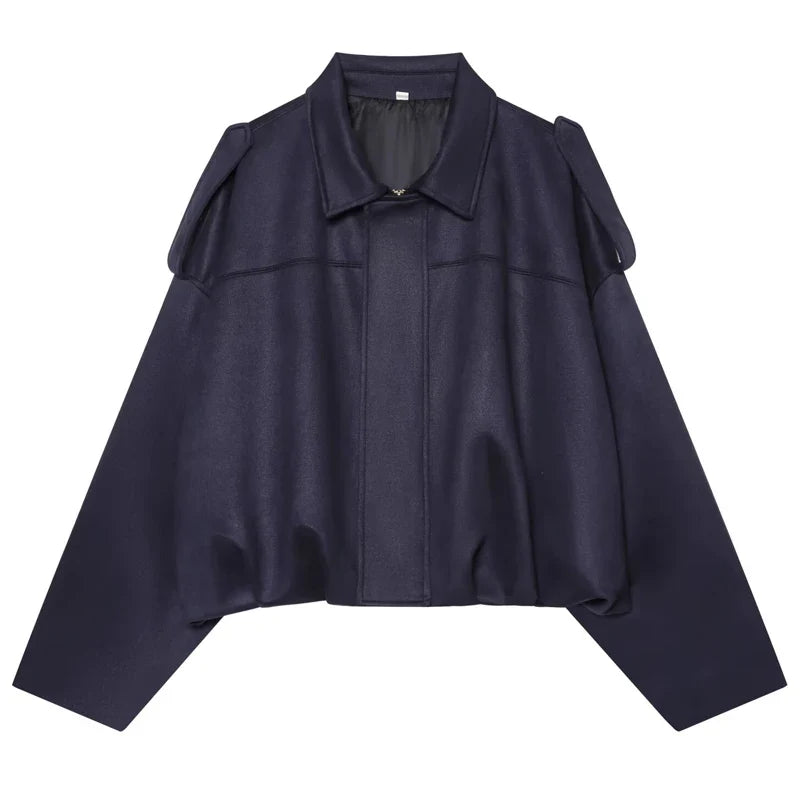 Veste courte bomber femme style décontracté coupe ample avec col classique et épaulettes plusieurs couleurs
