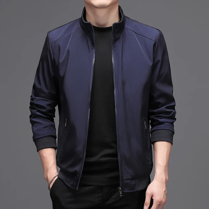 Blouson bombardier homme col montant zippé noir coupe décontractée