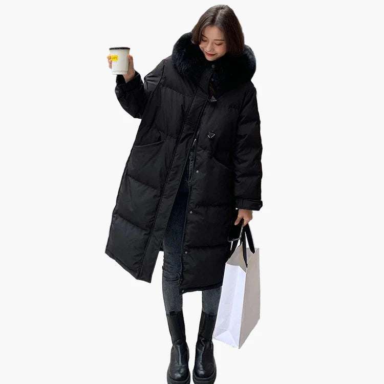 Abrigo de invierno grueso con capucha y piel sintética para mujer – Estilo casual y cálido