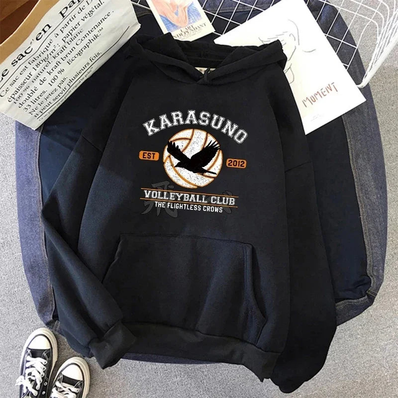 Unisex hettegenser med Haikyuu-grafikktrykk, avslappet stil